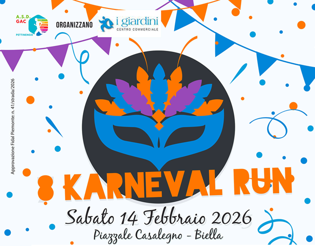 SABATO 14 FEBBRAIO 2025 A BIELLA L'8ª EDIZIONE DI KARNEVAL RUN E KARNEVAL SCHOOL
